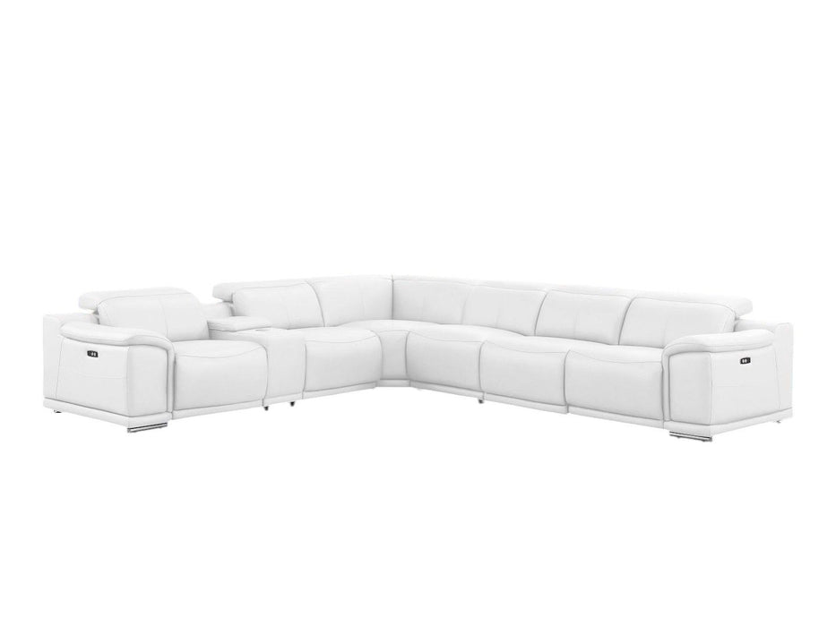 Leather Modular L Shaped Seven Piece Corner Sectional With Console - White