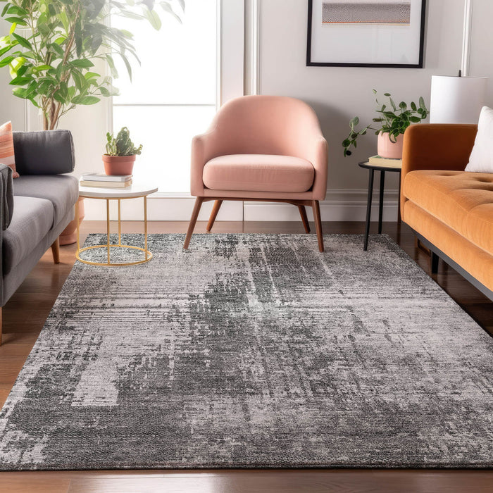 14' X 10' Abstract Washable Area Rug With UV Protection - Gray And Silver