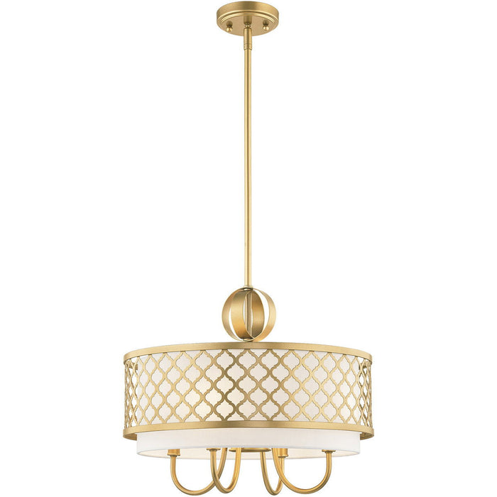 Five Light Dimmable Chandelier With Shades - Gold / Off White