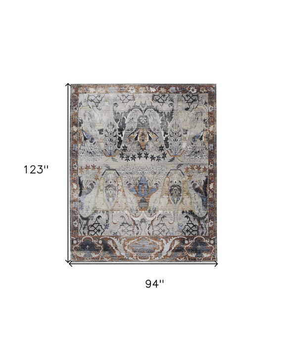 8' x 10' Ikat Power Loom Area Rug - Gray Black And Red