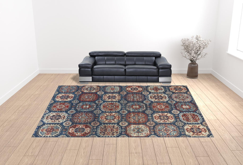 13' x 15' Abstract Power Loom Distressed Area Rug - Blue Beige