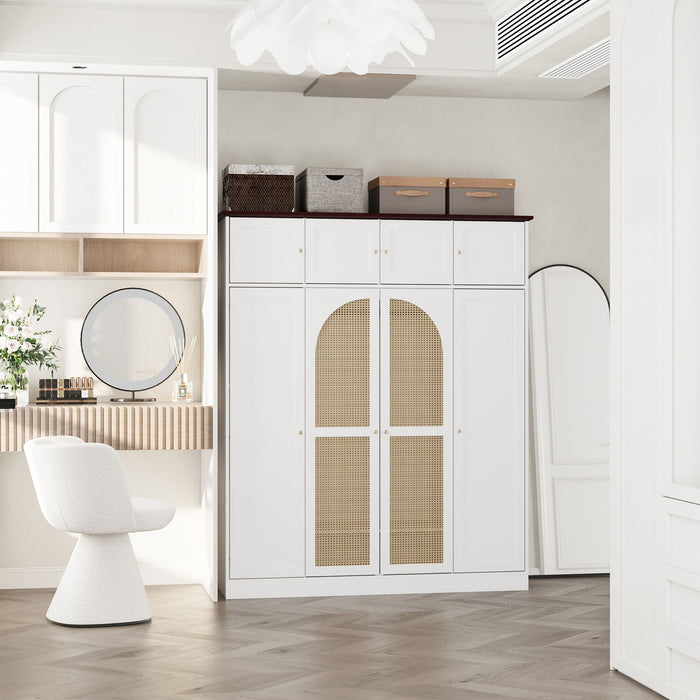 Giga 8-door wardrobe with adjustable shelves and hanging rod, showcasing spacious interior and sleek wooden finish.
