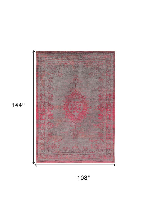 9' x 12' Medallion Non Skid Area Rug - Gray And Pink