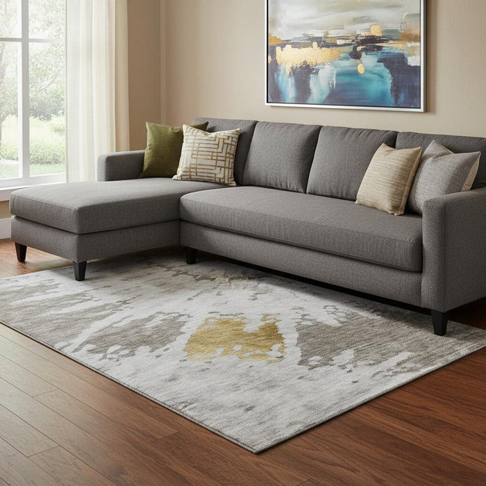 10' X 14' Abstract Washable Area Rug With UV Protection (651316) - Taupe / Gold / Ivory