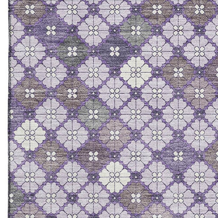 10' X 14' Geometric Washable Area Rug With UV Protection (705305) - Lavender / Ivory / Gray