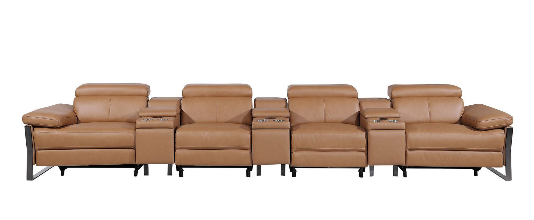 Top Grain Leather Reclining Metal USB Sofa (720353) - Chestnut