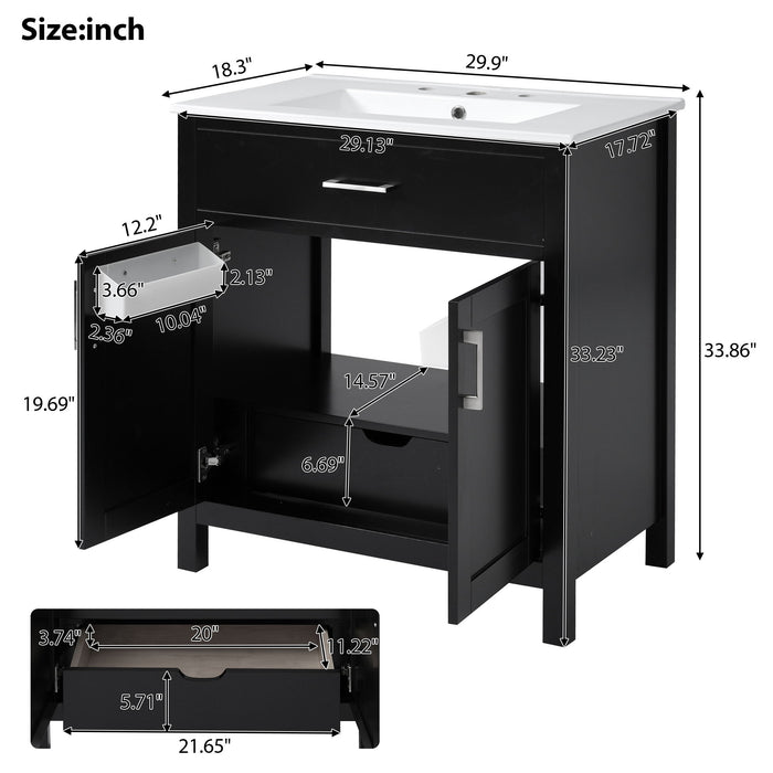 Bathroom Vanity With Sink And Ample Storage, Rectangular Undermount Sink - Black