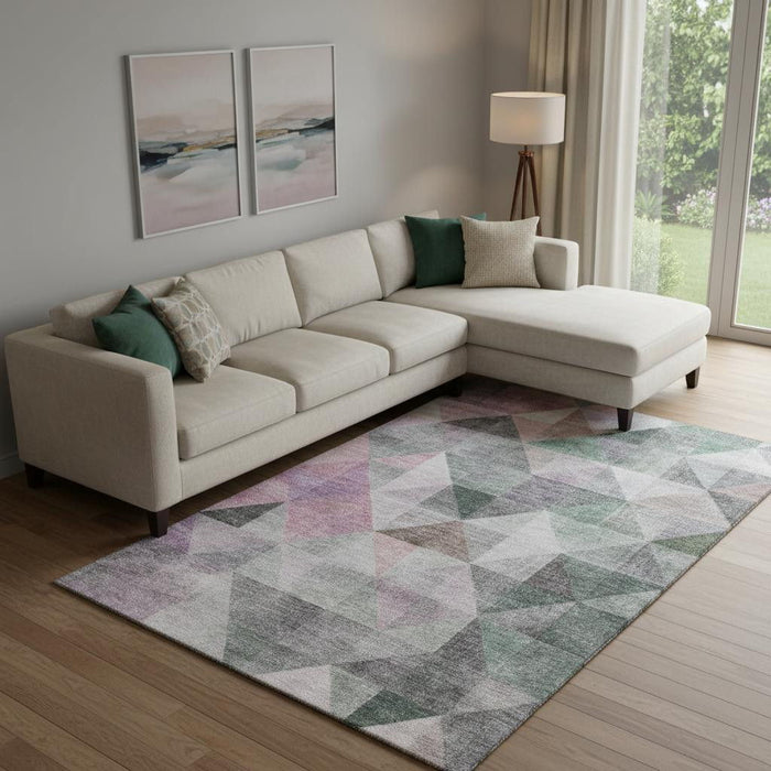 10' X 14' Geometric Washable Area Rug With UV Protection (710729) - Blush / Green / Ivory
