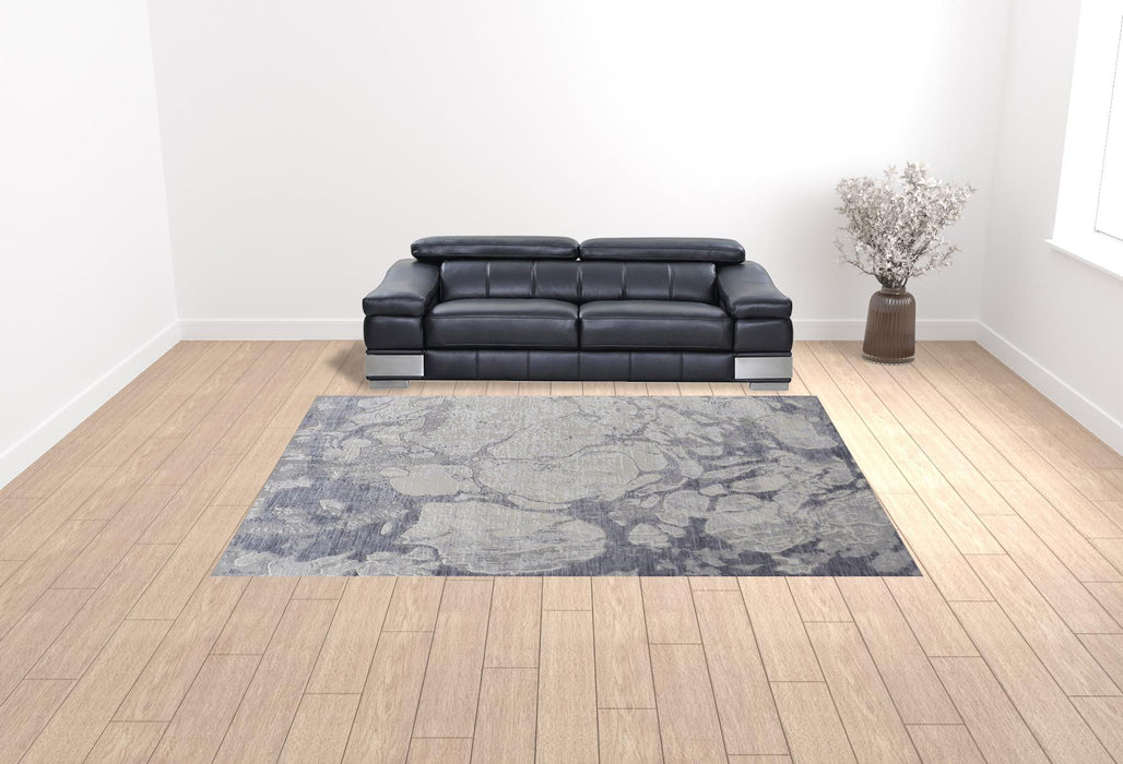10' x 13' Abstract Power Loom Distressed Area Rug - Ivory And Blue