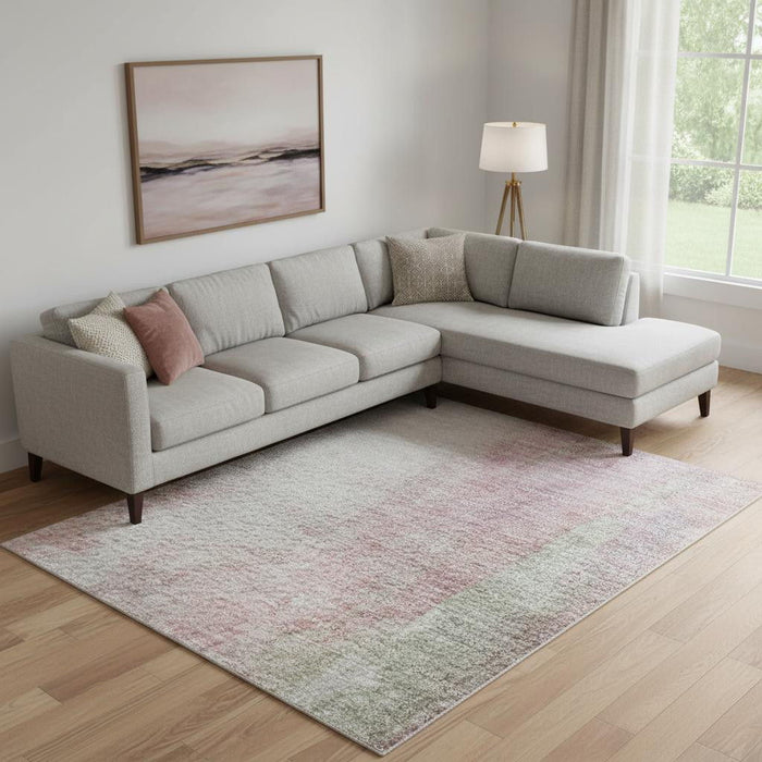 10' X 14' Abstract Washable Area Rug With UV Protection (709908) - Blush / Green / Gray