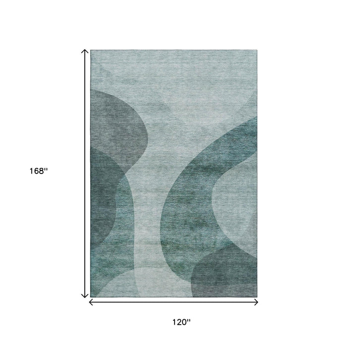 10' X 14' Geometric Washable Area Rug With UV Protection (654838) - Green / Gray