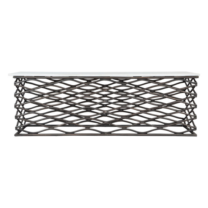 50" Genuine Marble And Aluminum Abstract Coffee Table - White And Antiqued Bronze