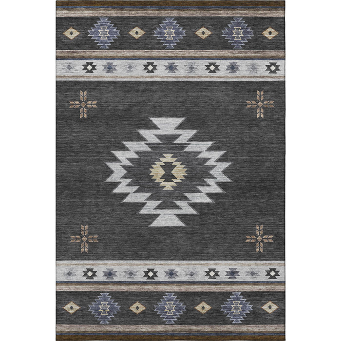 8' X 10' Geometric Washable Area Rug With UV Protection (645688) - Midnight / Ivory / Beige