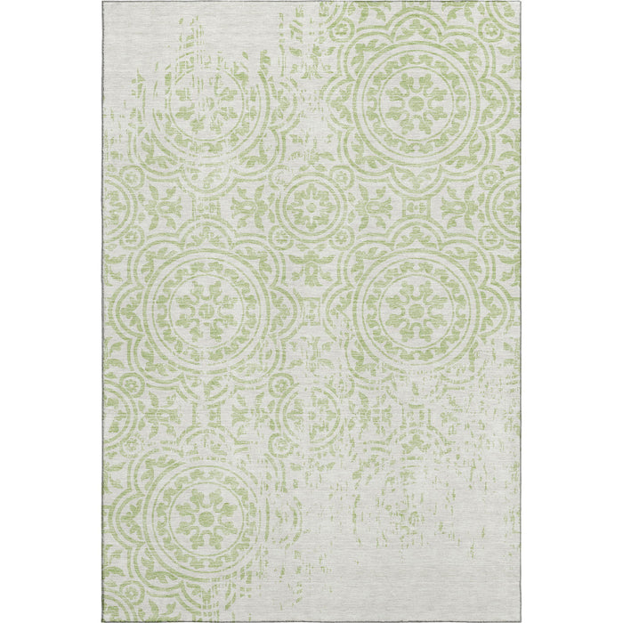 10' X 14' Medallion Washable Area Rug With UV Protection - Artichoke Green / Ivory