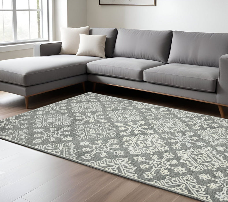 8' X 10' Wool Oriental Hand Hooked Area Rug - Gray And Ivory