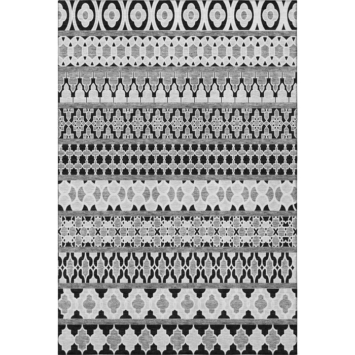 10' X 14' Ikat Washable Area Rug With UV Protection - Black And Ivory