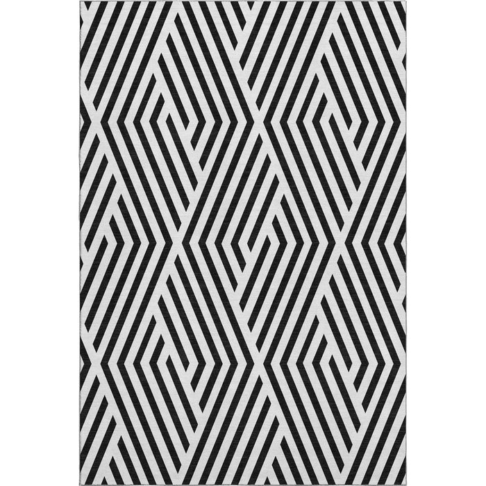 10' X 14' Geometric Washable Area Rug With UV Protection (648520) - Black / Ivory