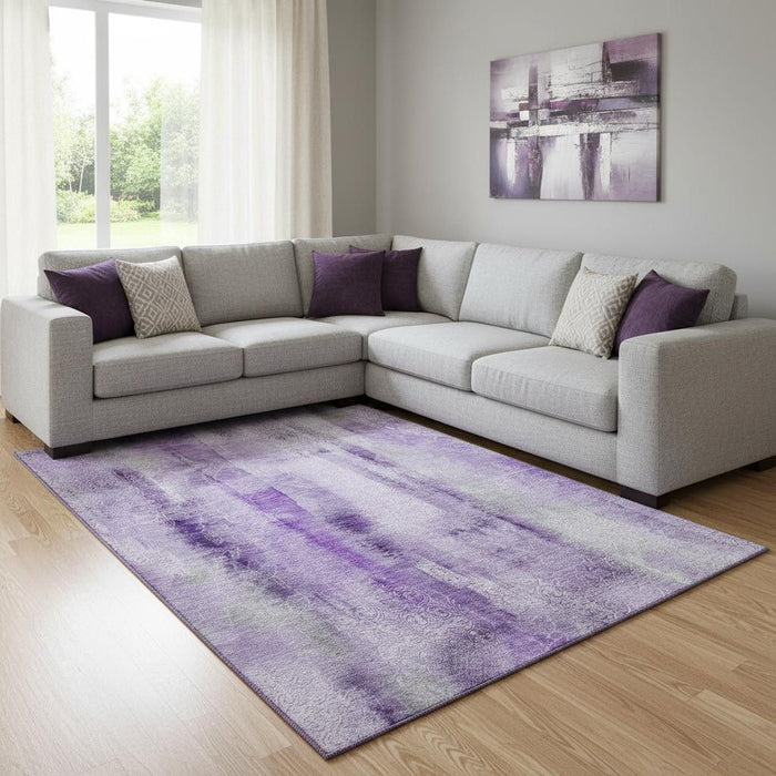 10' X 14' Abstract Washable Area Rug With UV Protection (648130) - Purple / Ivory