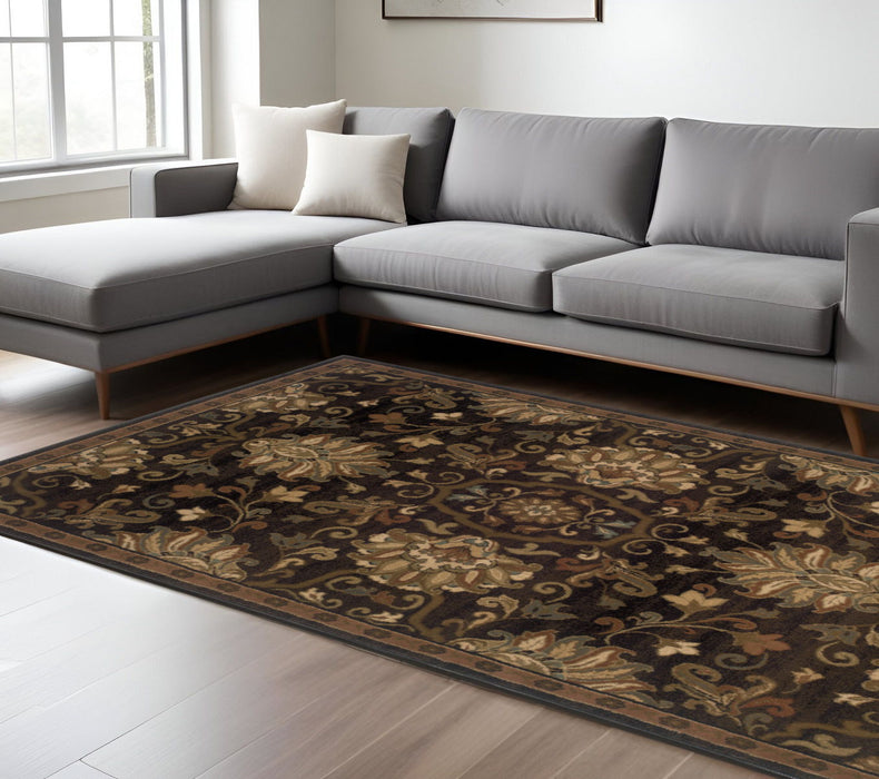 8' x 11' Oriental Power Loom Stain Resistant Area Rug - Brown Beige Blue And Red