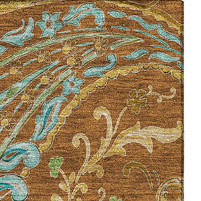 9' X 12' Paisley Washable Area Rug With UV Protection (647991) - Rust / Blue / Green