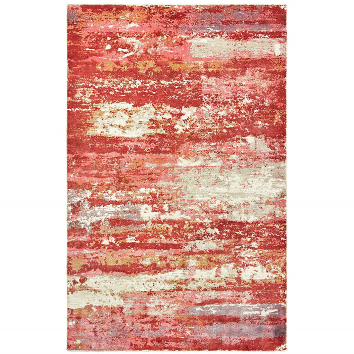 9' x 12' Abstract Hand Loomed Stain Resistant Area Rug - Pink And Red