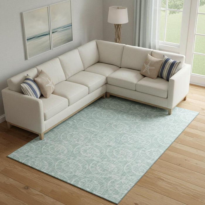 9' X 12' Geometric Washable Area Rug With UV Protection (646114) - Green / Ivory