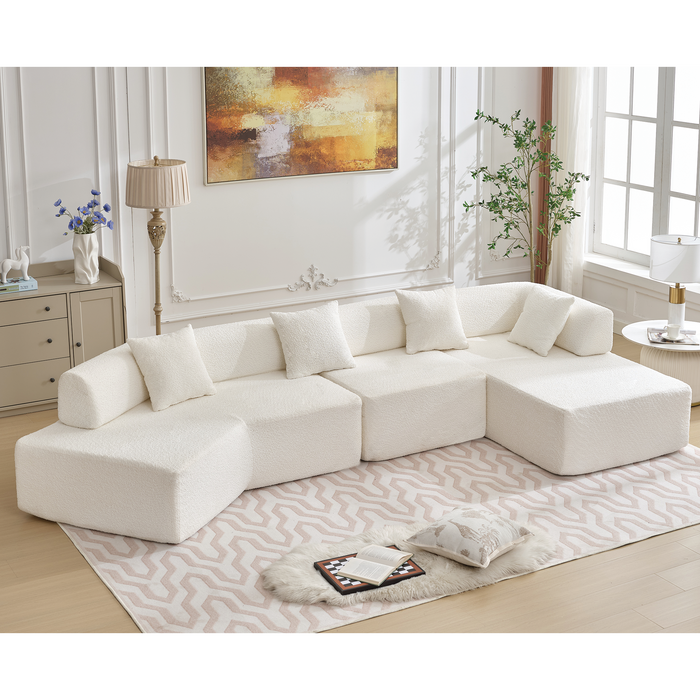 [NEW ARRIVED] [VIDEO PROVIDED]Modern Minimalist 140' L-Shape Couch ,No Assembly Required,Boucle,Modular Sofa ,Couch with Chaise,Free Combination Foam-Filled Sofa, 4 Seats,White