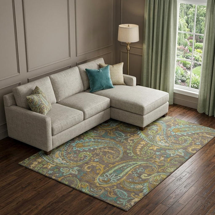10' X 14' Paisley Washable Area Rug With UV Protection (647962) - Chocolate / Blue / Green