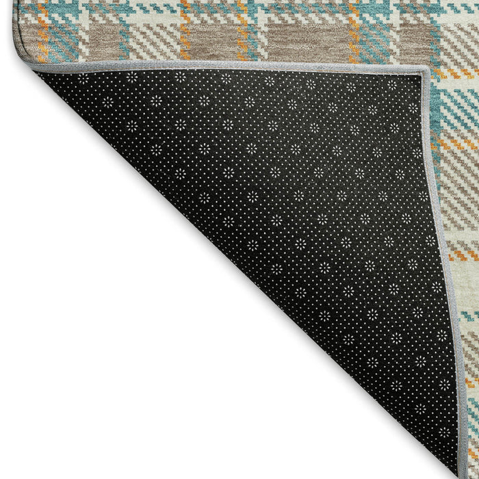 10' X 14' Plaid Washable Area Rug With UV Protection (692844) - Taupe / Ivory / Teal