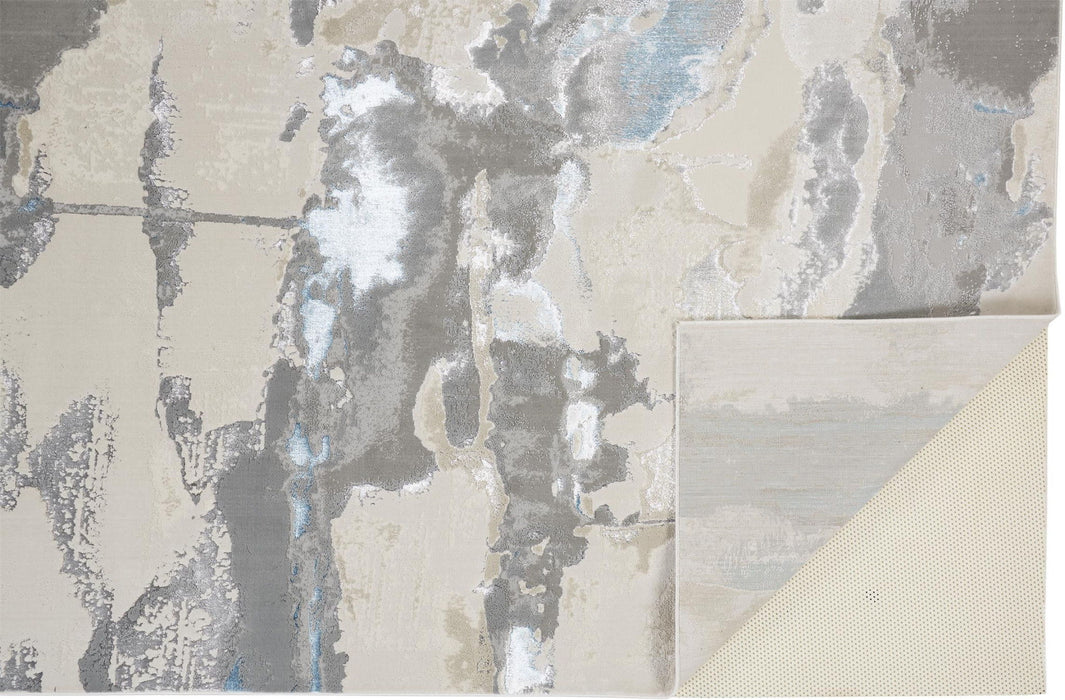 13' x 20' Modern Abstract Polyester Area Rug - Gray And Ivory
