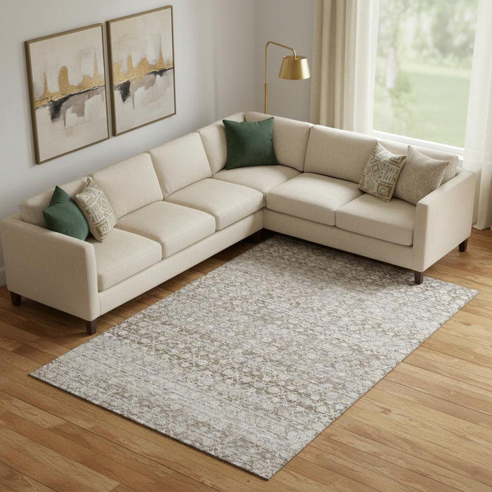 10' X 14' Striped Washable Area Rug With UV Protection (700011) - Taupe / Beige