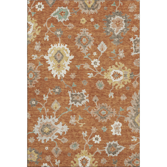 9' X 12' Floral Medallion Washable Area Rug With UV Protection - Rust