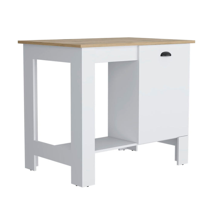 Wood Kitchen Island Pantry Cabinet (Set of 2) - Beige / White
