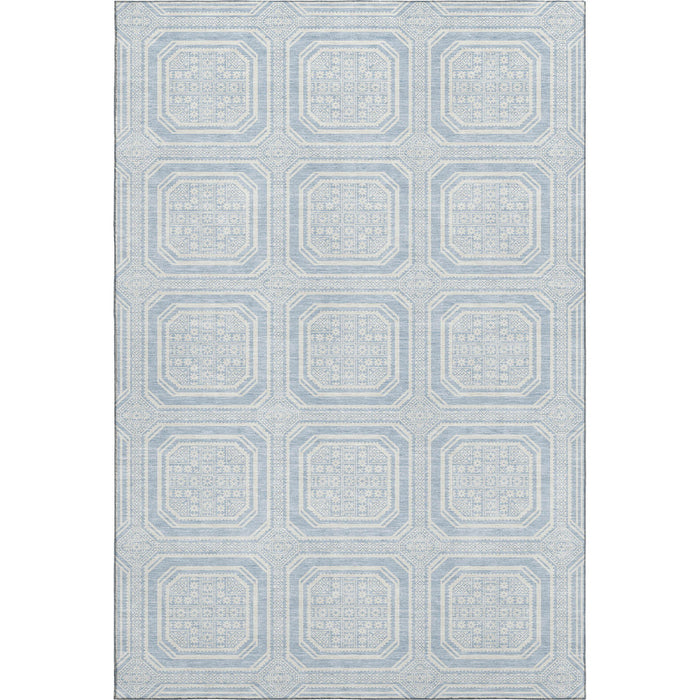 10' X 14' Geometric Washable Area Rug With UV Protection (693834) - Sky Blue / Ivory