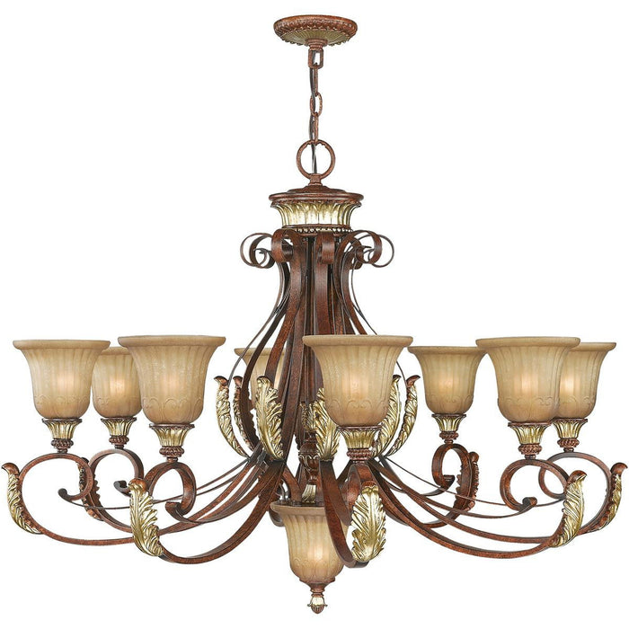 Nine Light Metal Dimmable Chandelier With Shades - Bronze