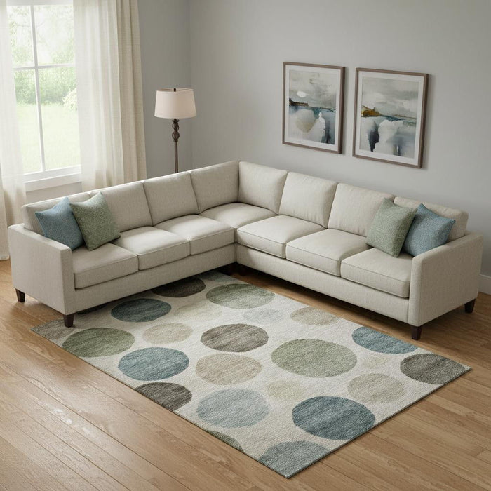 10' X 14' Geometric Washable Area Rug With UV Protection (716833) - Khaki / Teal