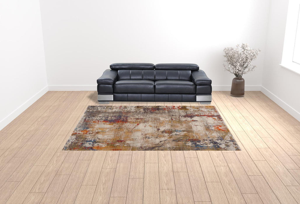 9' x 12' Abstract Power Loom Distressed Stain Resistant Area Rug - Gray And Ivory