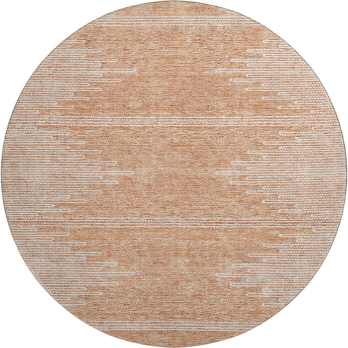 8' Abstract Washable Round Rug With UV Protection (653716) - Salmon / Ivory