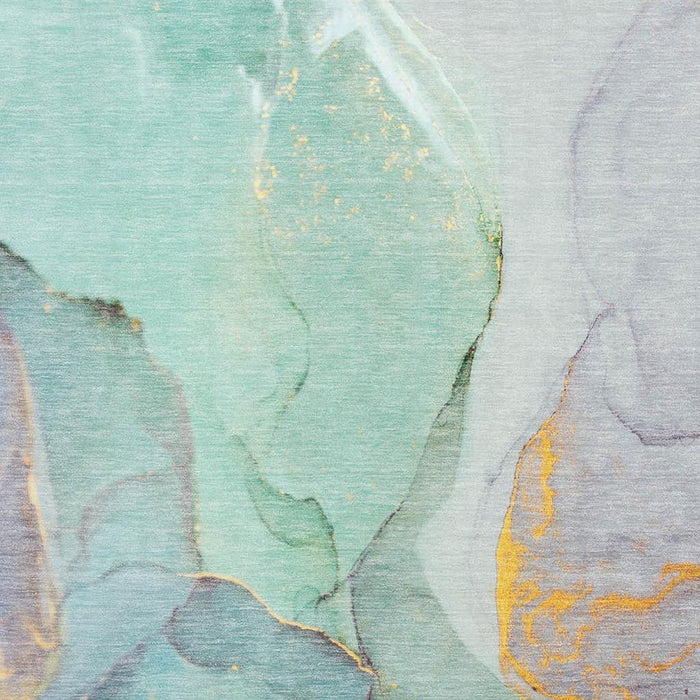 5' X 8' Abstract Washable Area Rug With UV Protection (646842) - Teal / Gold / Ivory