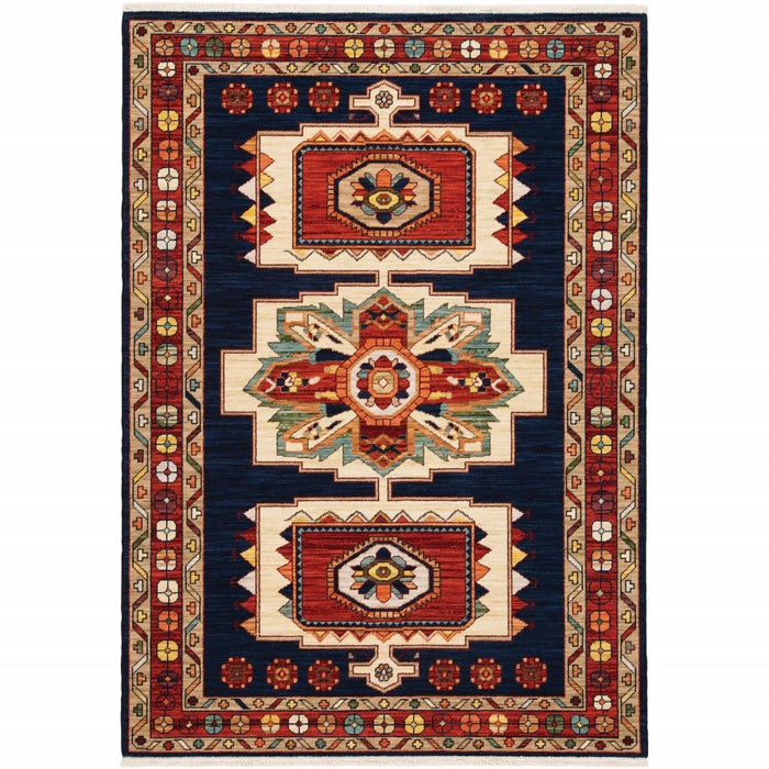 9' x 12' Machine Woven Medallions Indoor Area Rug - Blue Red