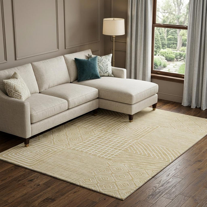 10' X 14' Geometric Washable Area Rug With UV Protection (681941) - Wheat / Ivory