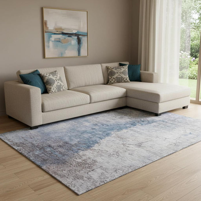 10' X 14' Abstract Washable Area Rug With UV Protection (653656) - Blue / Ivory / Gray