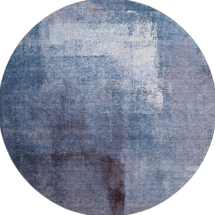 8' Transitional Abstract Washable Polyester Round Rug With UV Protection - Navy Blue And Ivory