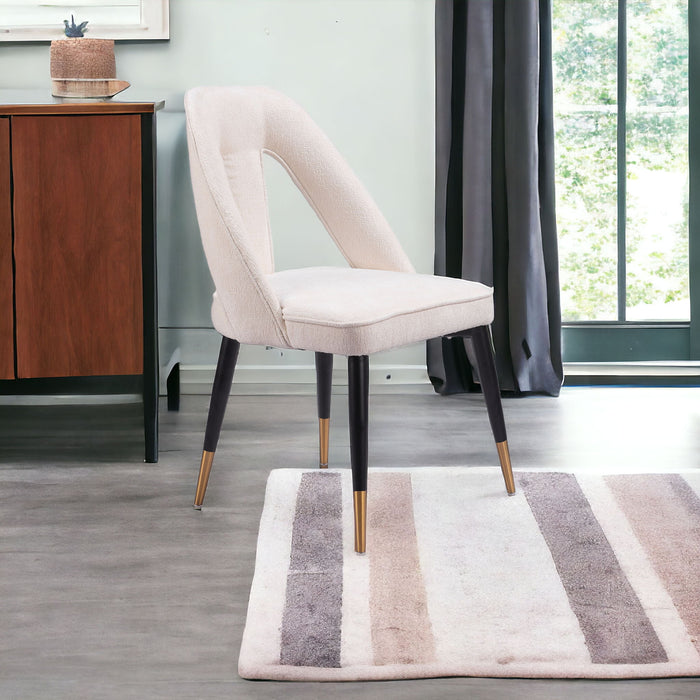 Upholstered Faux Fur Open Back Dining Side Chair - Ivory / Black / Gold