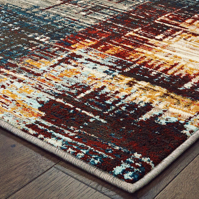 10' x 13' Abstract Power Loom Stain Resistant Area Rug - Blue Gold Red And Gray