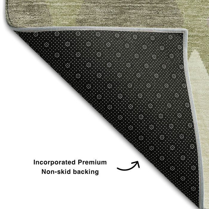 10' X 14' Geometric Washable Area Rug With UV Protection (670447) - Artichoke Green / Taupe / Ivory