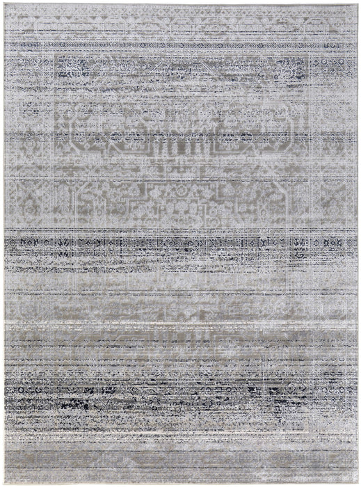 12' x 15' Abstract Power Loom Worn Faded Area Rug - Black And Gray