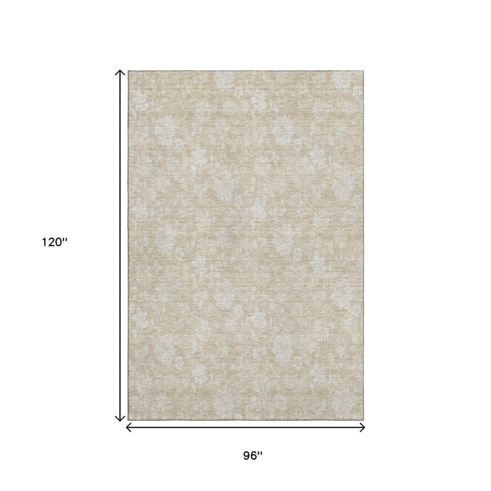 8' X 10' Floral Washable Area Rug With UV Protection (655966) - Beige / Ivory