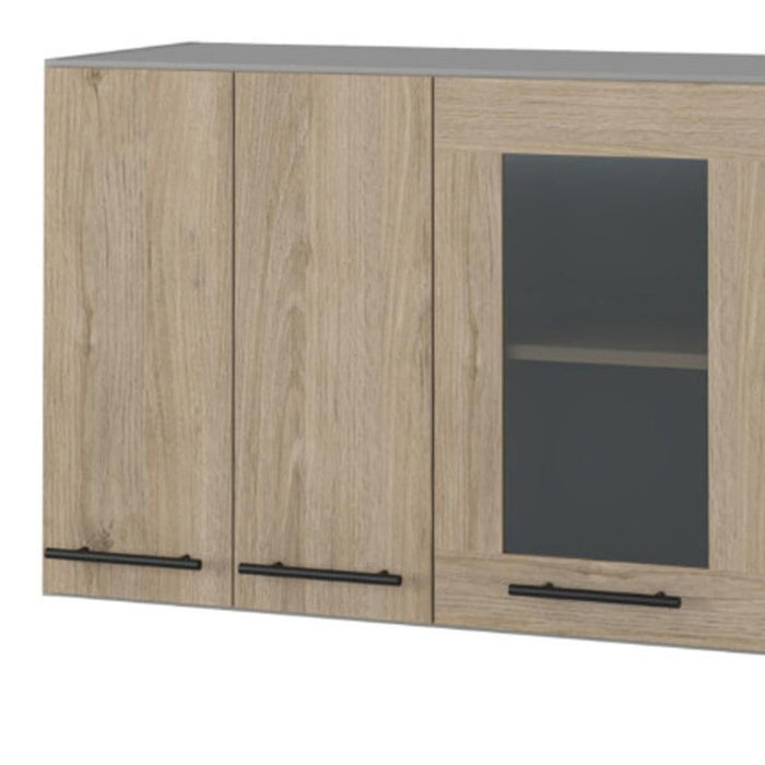 Wood Wall Mounted Accent Cabinet With Three Doors - Gray / Natural