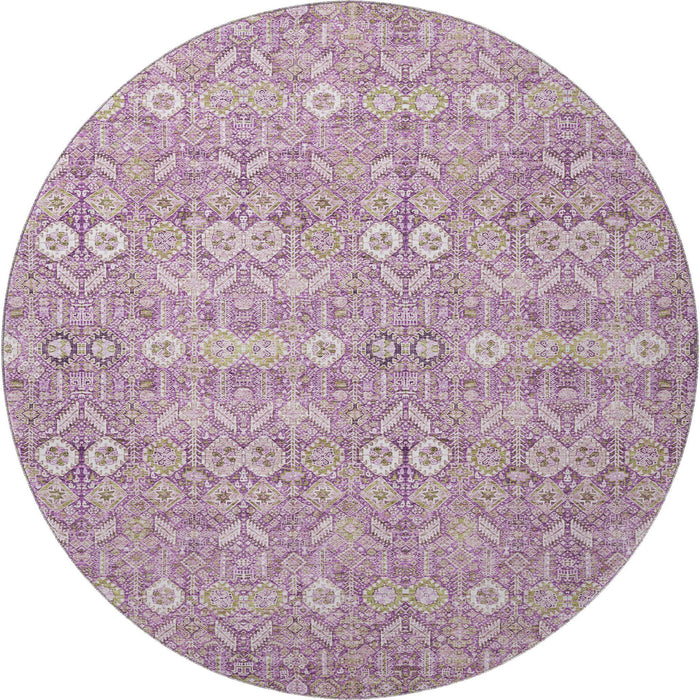8' Tribal Washable Round Rug With UV Protection (649879) - Lavender / Ivory
